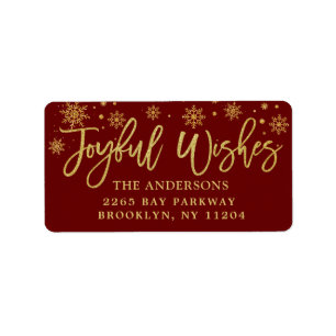 Étiquette Voeux Joyeux Faux Gold & Burgundy Adresse de vacan