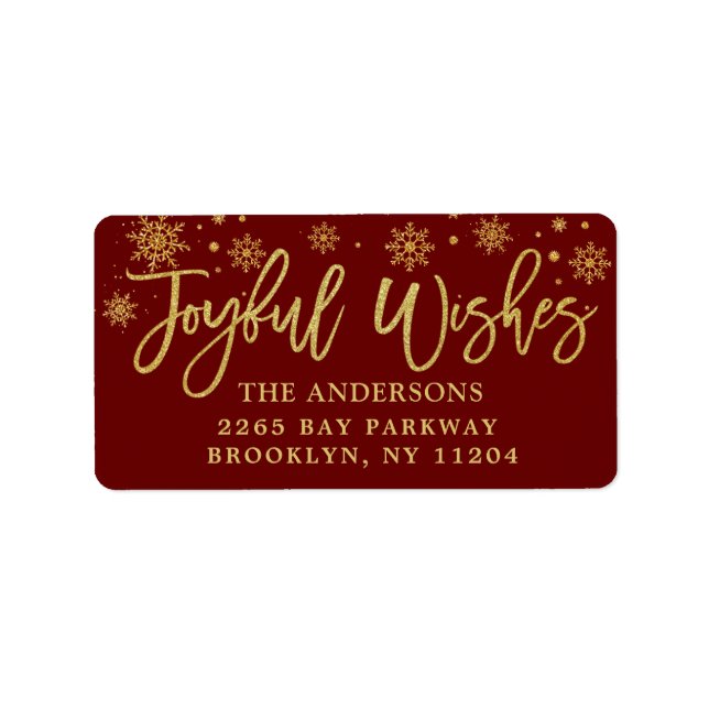 Étiquette Voeux Joyeux Faux Gold & Burgundy Adresse de vacan (Devant)