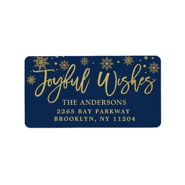Étiquette Voeux Joyeux Faux Gold Navy Blue Holiday Adresse (Devant)