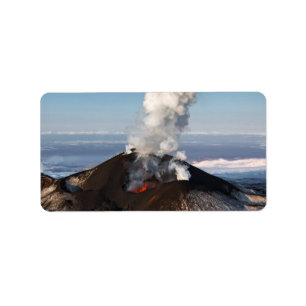 Étiquette Volcan actif de cratère : lave, gaz, vapeur,