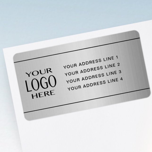 Étiquette VOTRE LOGO | Faux Silver Metal Adresse de retour (Créateur téléchargé)