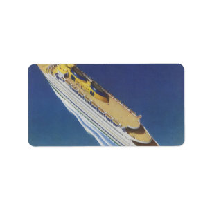 Étiquette Vue aérienne d'un bateau de croisière Vintage dans