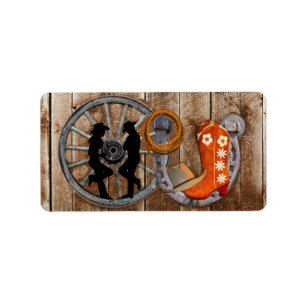 Étiquette Wagon Wheel Western Cowboy