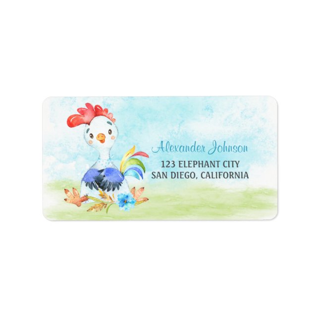 Étiquette Watercolor Booster Rooster Farm (Devant)