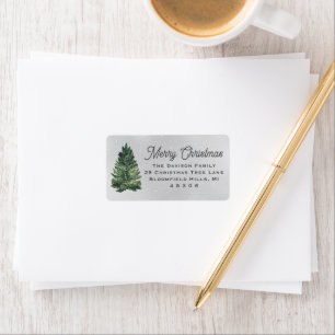 Étiquette Watercolor Christmas Tree Gray Return Address