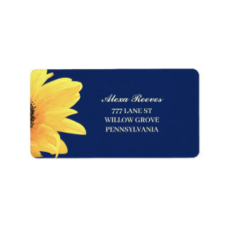 Étiquette Watercolor Sunflowers dark blue Wedding