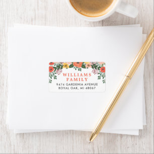 Étiquette Whimsical Blush et Coral Floral Adresse de retour
