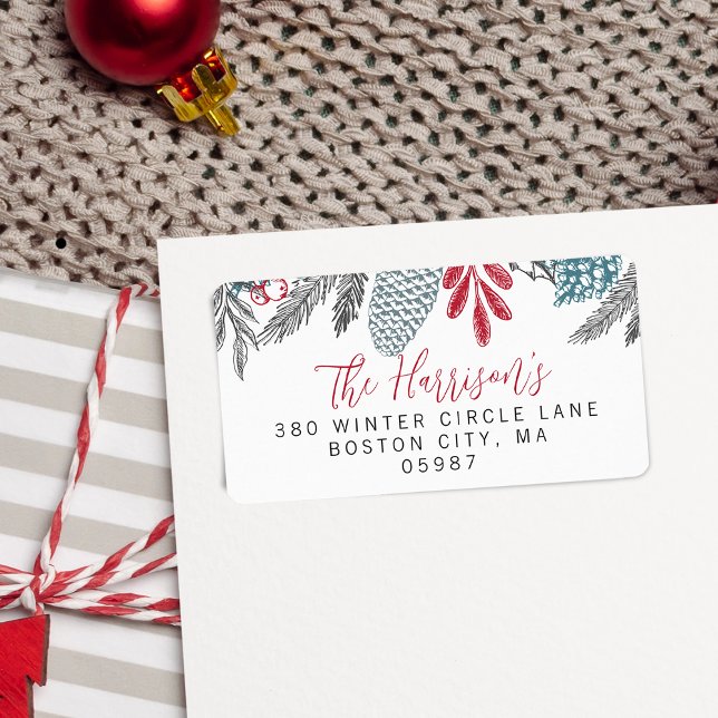 Étiquette Whimsical Holiday Green Address (Whimsical Holiday Greenery Address Label)