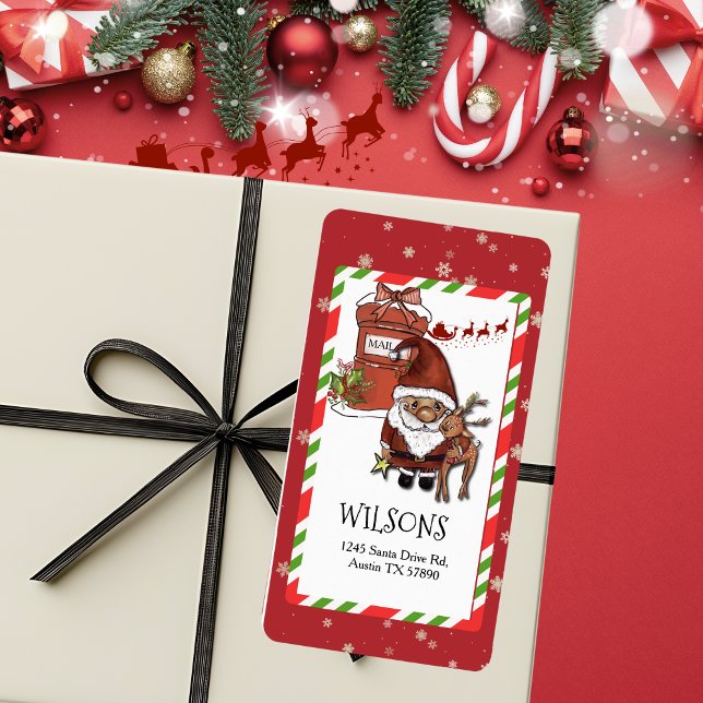 Étiquette Whimsical Santa Reindeer Christmas Return Address (Whimsical Santa Reindeer Christmas Return Address Label)