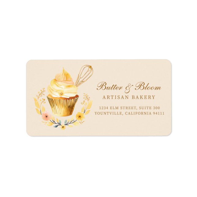 Étiquette Whisk d'or & Cupcake, boulangerie Chef traiteur (Devant)