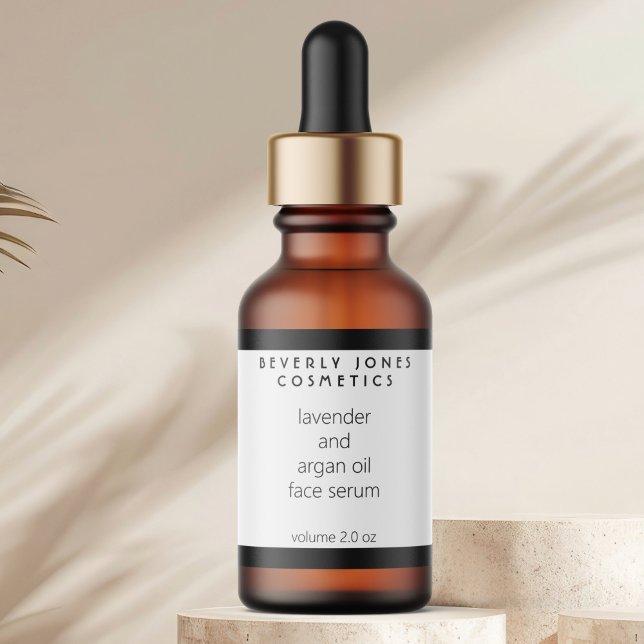 Étiquette White & Black Modern Cosmetics Dropper Bottle (Créateur téléchargé)
