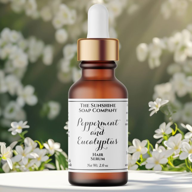 Étiquette White curly text cosmetics dropper bottle label  (Créateur téléchargé)