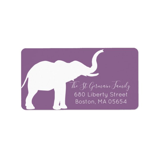 Étiquette White Elephant Silhouette Purple Adresse de retour (Devant)