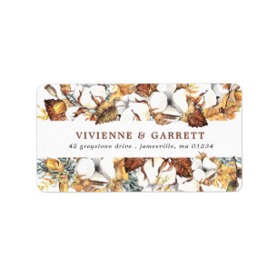 Étiquette White Floral and Fall Leaves Mariage Return Addres