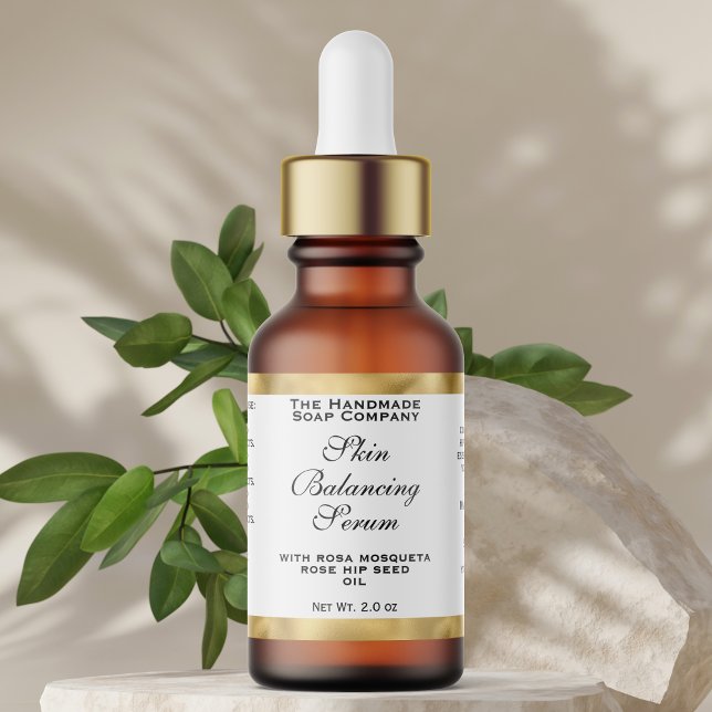 Étiquette White & Gold Cosmetics Small Dropper Bottle Label  (Créateur téléchargé)