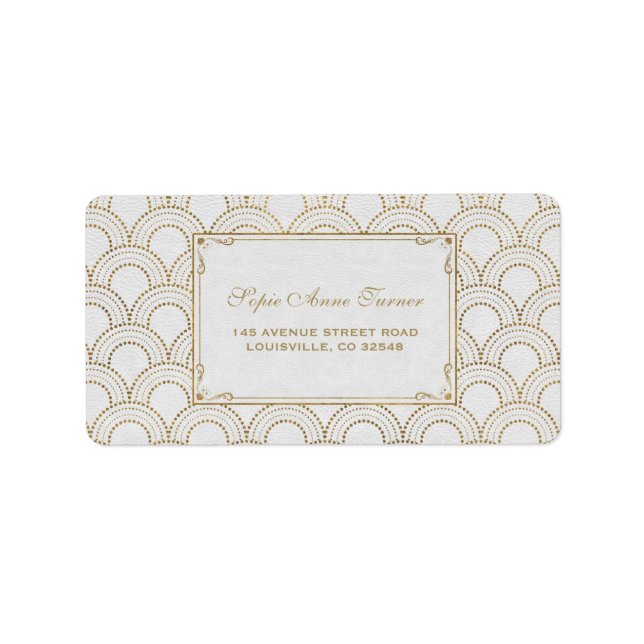 Étiquette White Great Gatsby Art Déco Gold Mariage (Devant)