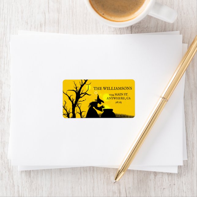 Étiquette Wicked Witch Silhouette Adresse d'Halloween (En situation)