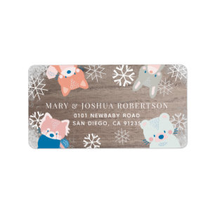 Étiquette Woodland Animaux Snowflakes Rustique Woodv Adresse