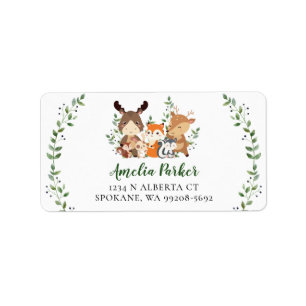 Étiquette Woodland Green Forest Baby Animaux Retour Adresse