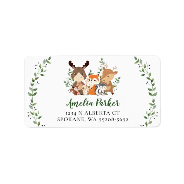 Étiquette Woodland Green Forest Baby Animaux Retour Adresse (Devant)