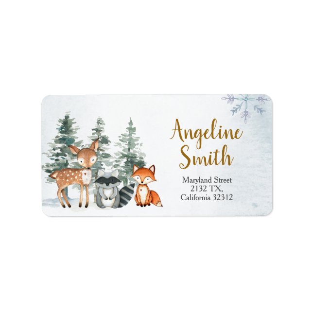 Étiquette Woodland Winter Animal Forest Baby shower Adresse (Devant)
