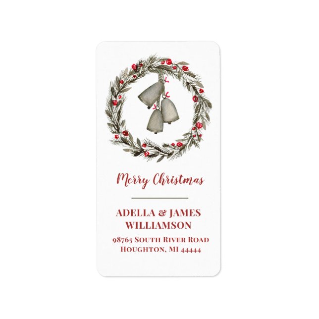 Étiquette Wreath with Red Berries and Bells (Devant)