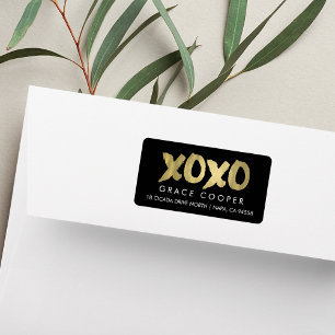 Étiquette XOXO Faux Gold & Black Modern Chic Adresse de reto