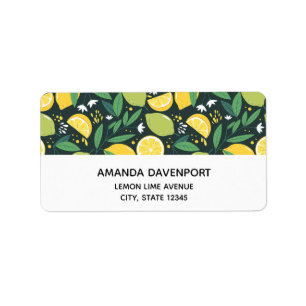 Étiquette Yellow Lemon and Green Lime Fruit Food Pattern