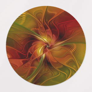 Étiquettes Abstrait Rouge Orange Brown Vert Fractal Art Flowe