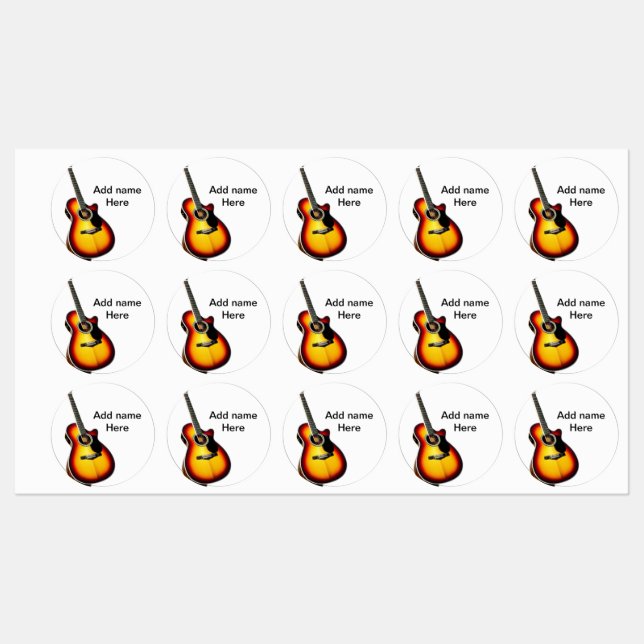 Étiquettes Ajouter votre nom texte brun acoustique guitare éd (Feuille)