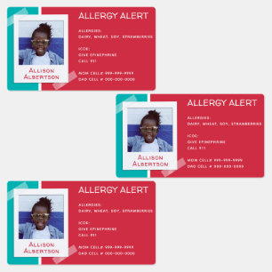 Étiquettes Alerte allergique Enfants Photo Médecine Urgences
