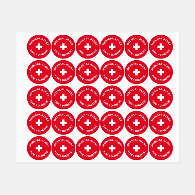 Étiquettes Alerte Médicale personnalisée rouge diabétique (Feuille)