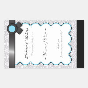 Étiquettes Aqua Blue & Grey Mariage damassé Wine B
