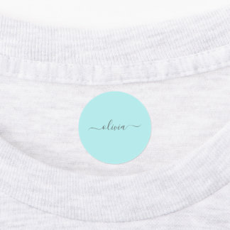 Étiquettes Aqua Blue Turquoise Moderne Script Girl Monogramme