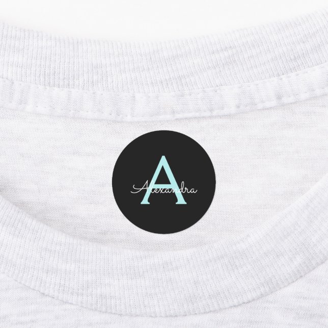 Étiquettes Aqua Teal Blue Script Girly Monogram (Apposé)