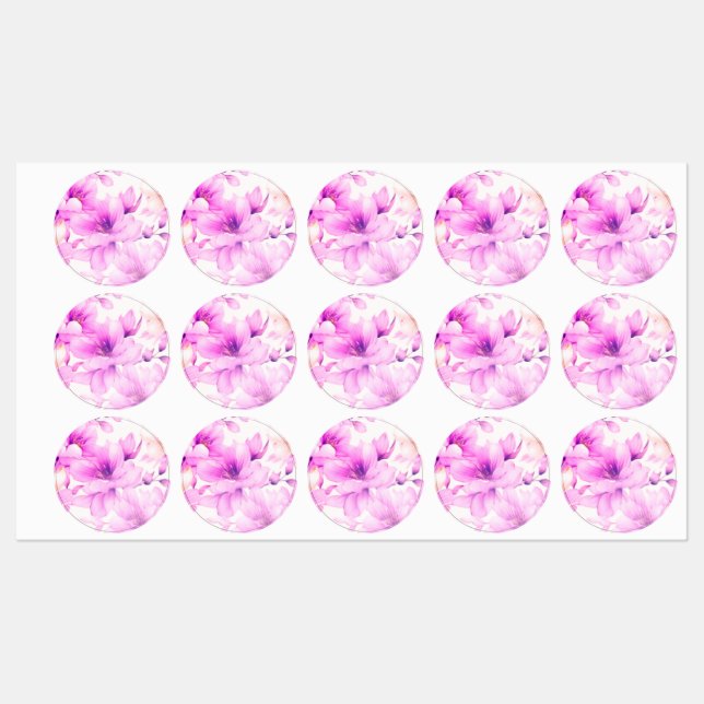 Étiquettes Aquarelle délicate Fleurs roses (Feuille)