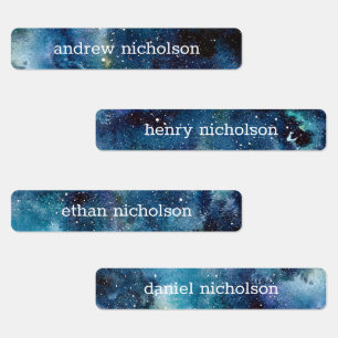Étiquettes Aquarelle Stars Espace Bleu Galaxy étanche