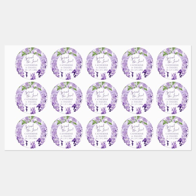 Étiquettes Aquarelle Wisteria Mariage Étaler Le Script d'amou (Feuille)