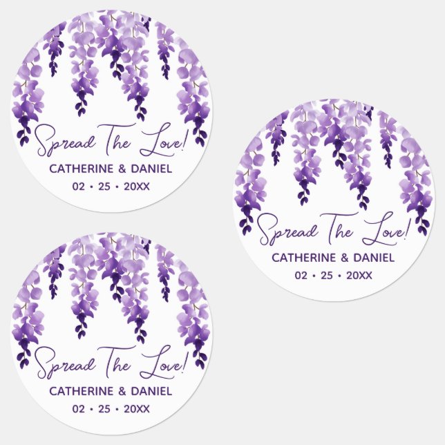 Étiquettes Aquarelle Wisteria Mariage Étaler Le Script d'amou (Groupe)