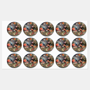 Étiquettes Art surréaliste avec fleurs et oiseaux