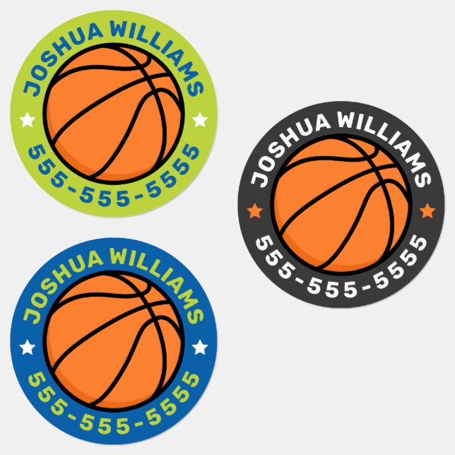 Étiquettes Basketball nom de sport numéro de téléphone rond p (Groupe)