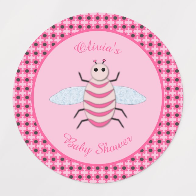 Étiquettes Bébé rose mignonne fille abeille Baby shower perso (Design 1)