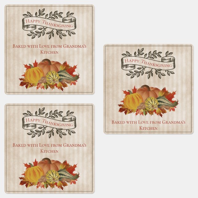 Étiquettes Beige Thanksgiving Citrouilles et Squash (Groupe)