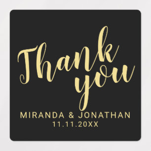 Étiquettes Black & Gold Modern Script Wedding Favor Merci