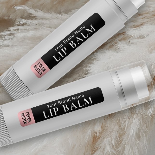Étiquettes Black Rose Gold Lipstick Lip Balm Tube imperméable (Black and rose gold effect lip balm stickers with fully editable text)