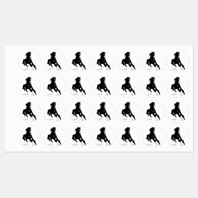 Étiquettes Black White Pop Art Runse Horse Silhouette (Feuille)