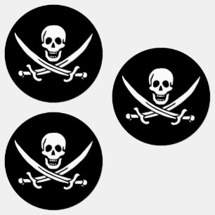 Étiquettes Blanc, Drapeau de Pirate Calico Jack, Crâne et Sab