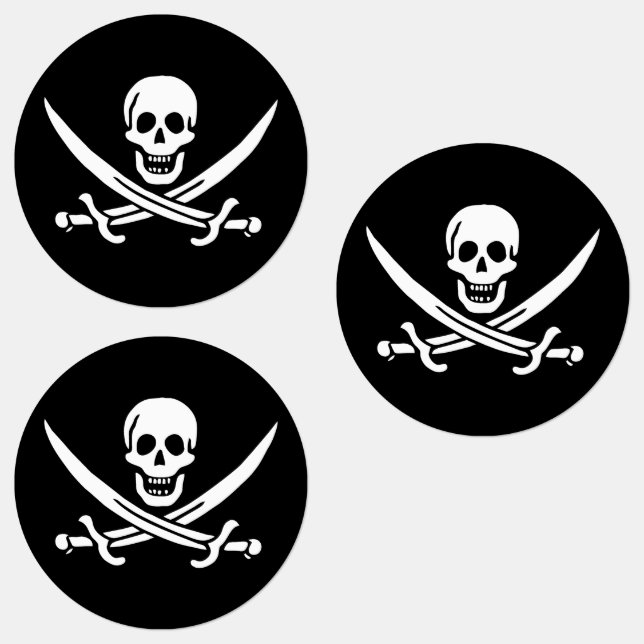 Étiquettes Blanc, Drapeau Pirate Calico Jack, Crâne & Cutlass (Groupe)