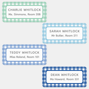 Étiquettes Bleu et vert En vichy Plaid Four Kid School
