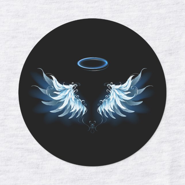 Étiquettes Blue Glowing Angel Wings on black background (Design 1)